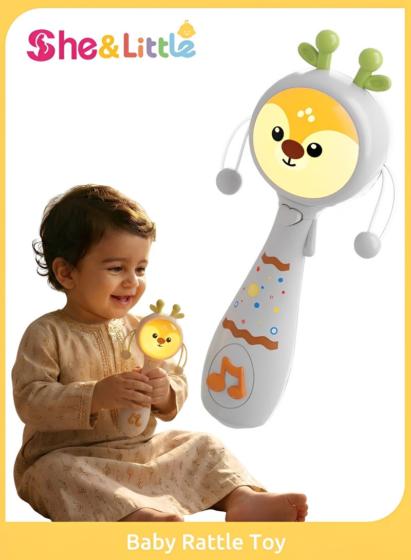 She&Little Deer Baby Musical Rattle Teething Toy with Lights, Soothing and Sensory Development Toy for 6–18 Months Boys and Girls (White) - Image 1